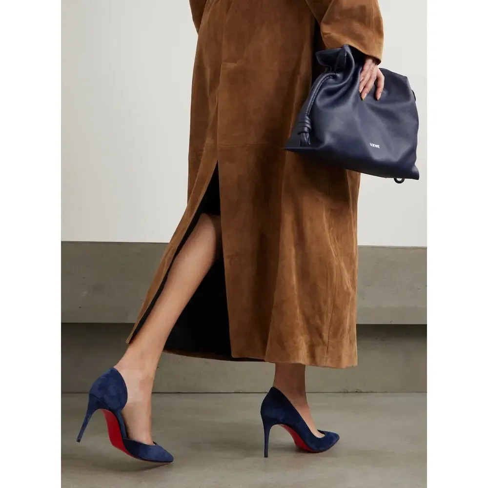 Christian Louboutin Iriza 85 Last Night Navy Blue Suede D'orsay Heel Pump 39.5